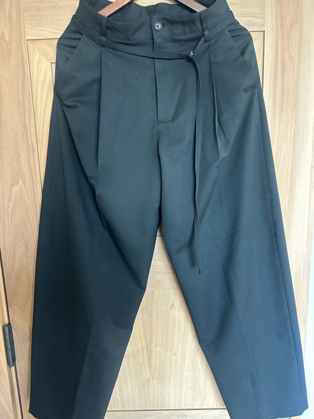 Wide Leg Black Trousers with Waist Tie ZARA